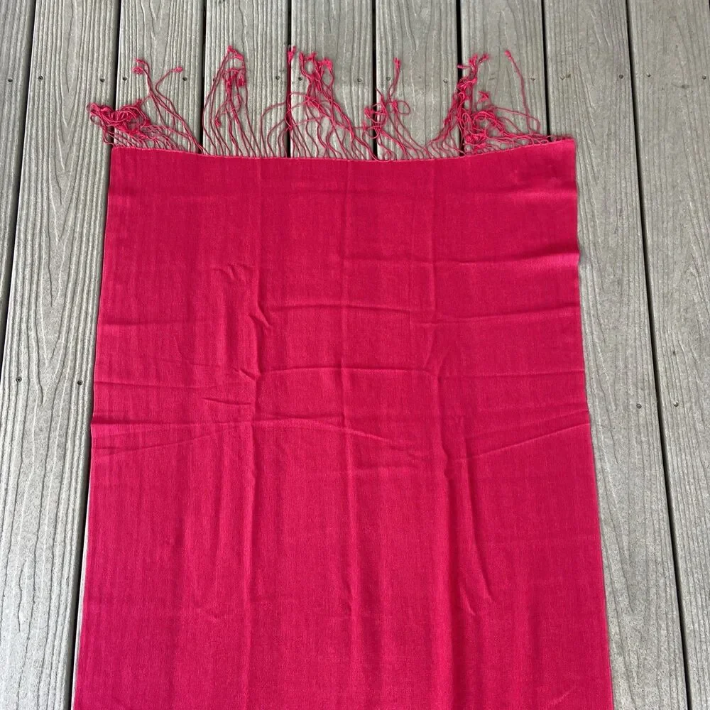 Bloomingdale’s Fuchsia Pink Cashmere Silk Scarf Oversized Wrap Shawl Fringe